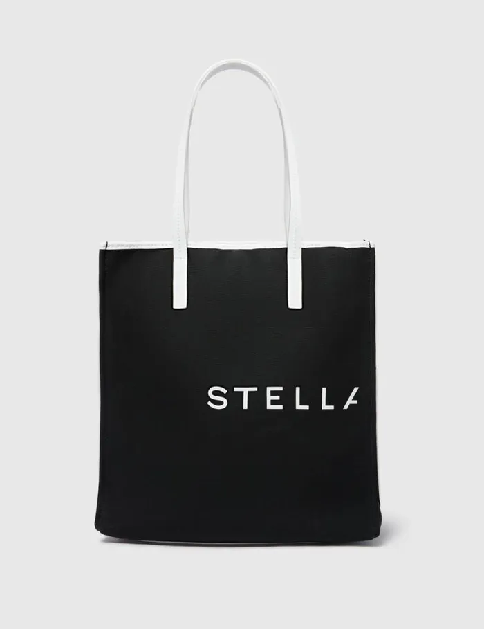 Women SMC Bananatex Large Tote Bag Black And White Stella McCartney Tote Bags