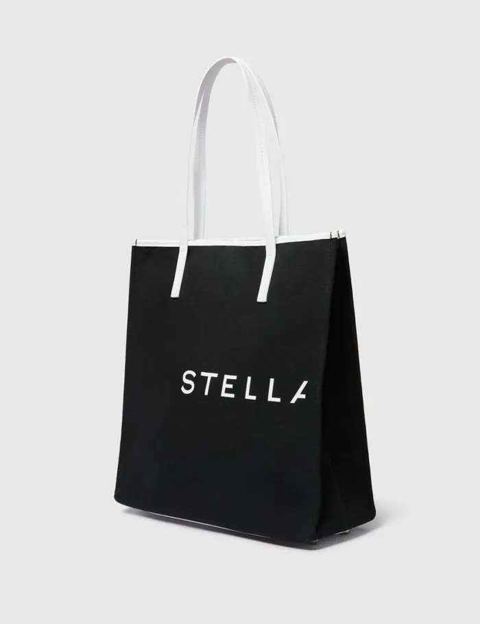 Women SMC Bananatex Large Tote Bag Black And White Stella McCartney Tote Bags