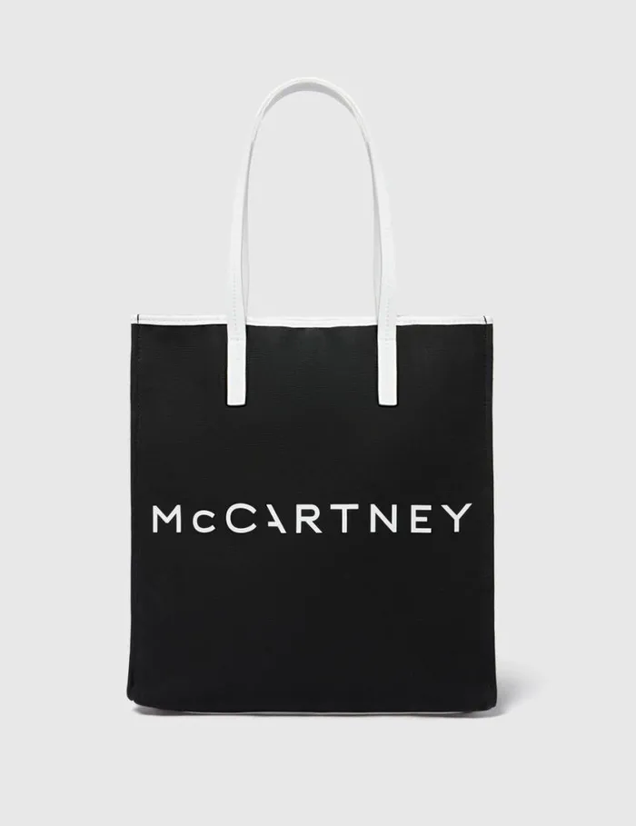 Women SMC Bananatex Large Tote Bag Black And White Stella McCartney Tote Bags