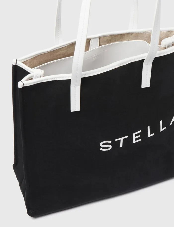 Women SMC Bananatex Large Tote Bag Black And White Stella McCartney Tote Bags