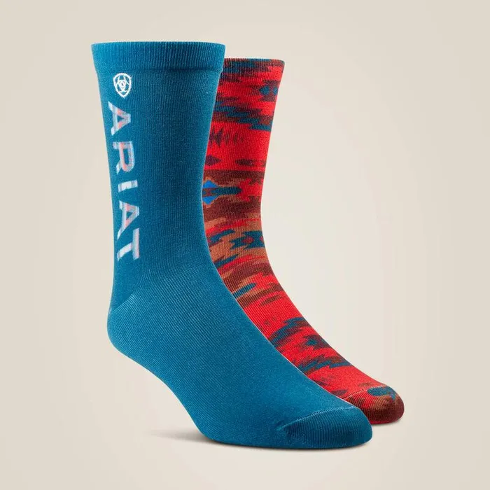 Women Socks Ariat Adobe Canyon Crew Sock 2 Pair Multi Color Pack Redandturquoise