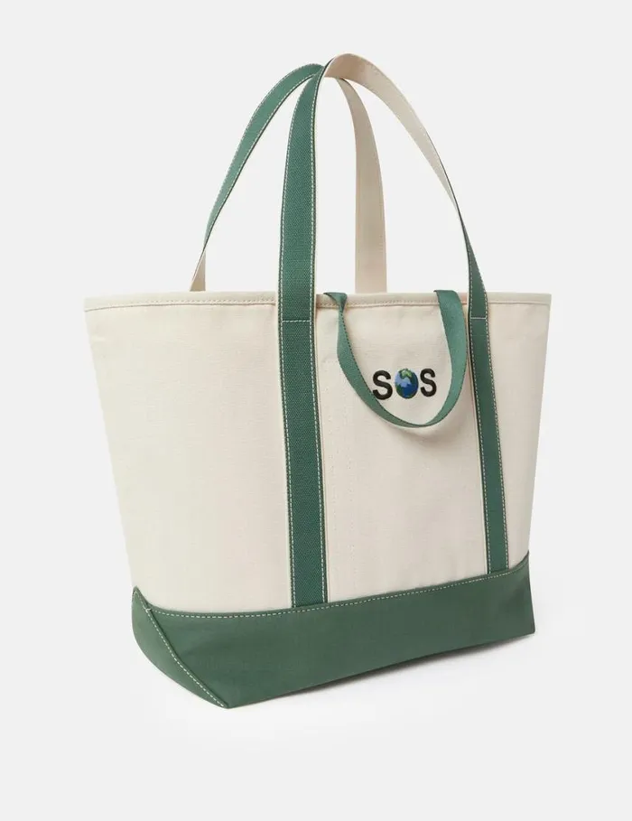 Women SOS Embroidered Large Tote Bag Ivorygreen Stella McCartney Tote Bags Women SOS Embroidered Large Tote Bag Ivorygreen Stella McCartney Tote Bags