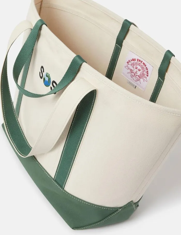 Women SOS Embroidered Large Tote Bag Ivorygreen Stella McCartney Tote Bags Women SOS Embroidered Large Tote Bag Ivorygreen Stella McCartney Tote Bags