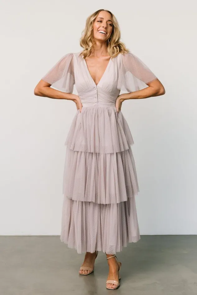 Women Starlet Tiered Maxi Dress Vintage Gray Baltic Born Tulle Styles