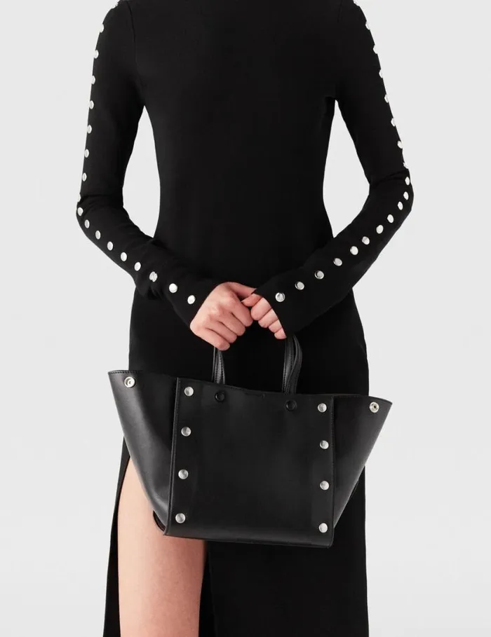 Women Stella Studs Small Tote Bag Pitch Black Stella McCartney Crossbody Bags Women Stella Studs Small Tote Bag Pitch Black Stella McCartney Crossbody Bags
