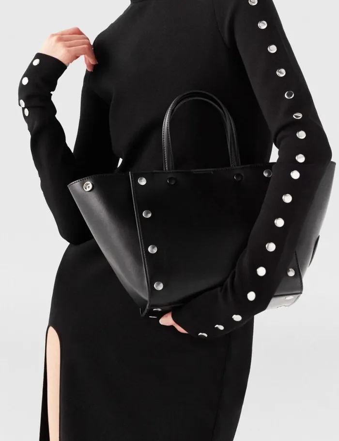 Women Stella Studs Small Tote Bag Pitch Black Stella McCartney Crossbody Bags Women Stella Studs Small Tote Bag Pitch Black Stella McCartney Crossbody Bags