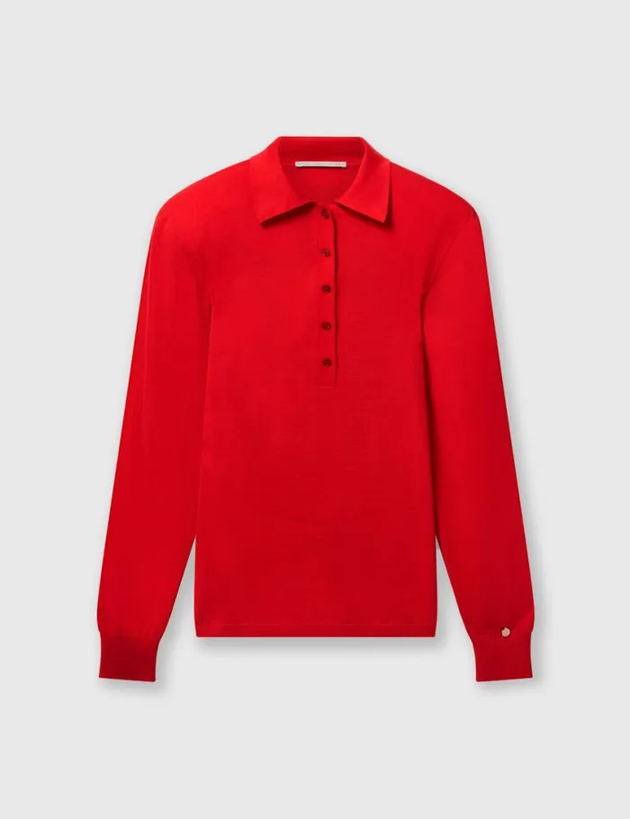 Women Strong Shoulder Polo Shirt Lipstick Red Stella McCartney Knitwear
