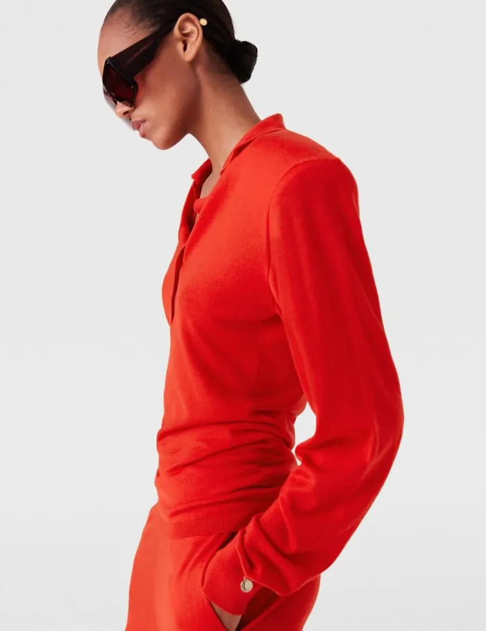 Women Strong Shoulder Polo Shirt Lipstick Red Stella McCartney Knitwear Women Strong Shoulder Polo Shirt Lipstick Red Stella McCartney Knitwear