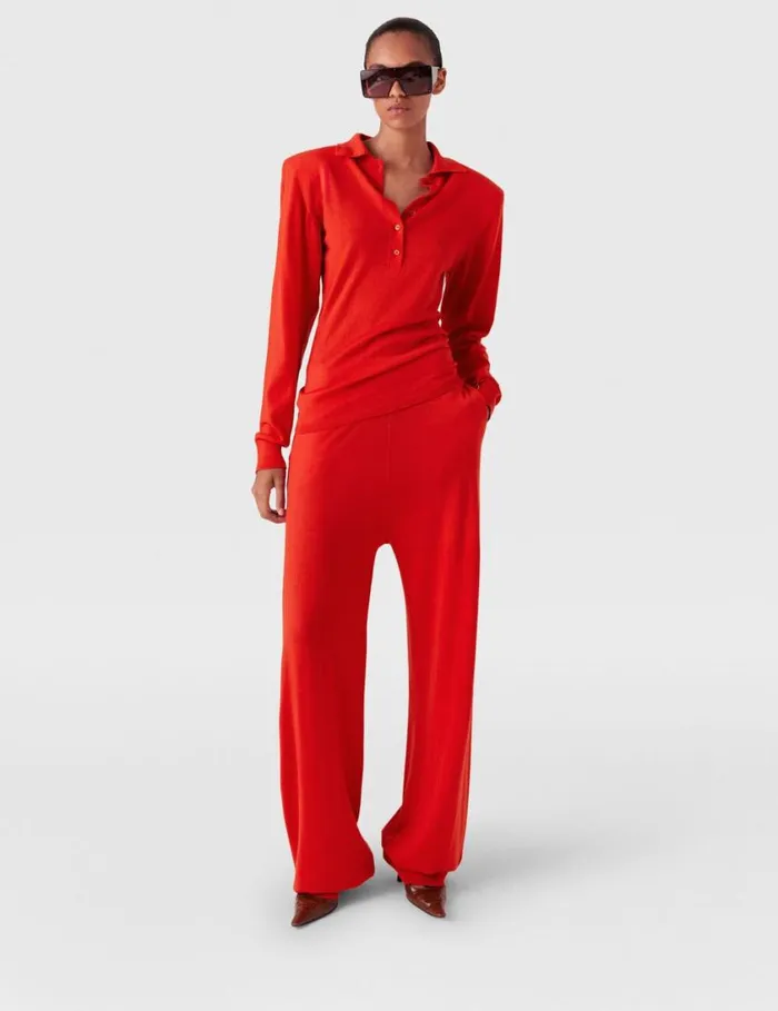 Women Strong Shoulder Polo Shirt Lipstick Red Stella McCartney Knitwear Women Strong Shoulder Polo Shirt Lipstick Red Stella McCartney Knitwear