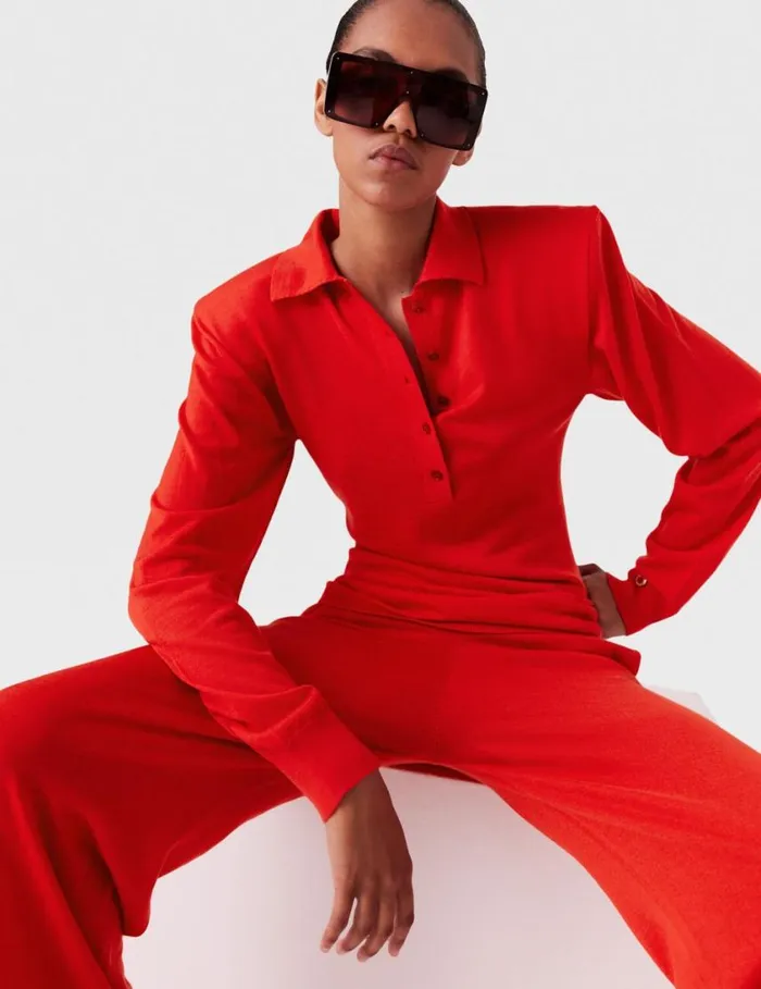 Women Strong Shoulder Polo Shirt Lipstick Red Stella McCartney Knitwear Women Strong Shoulder Polo Shirt Lipstick Red Stella McCartney Knitwear