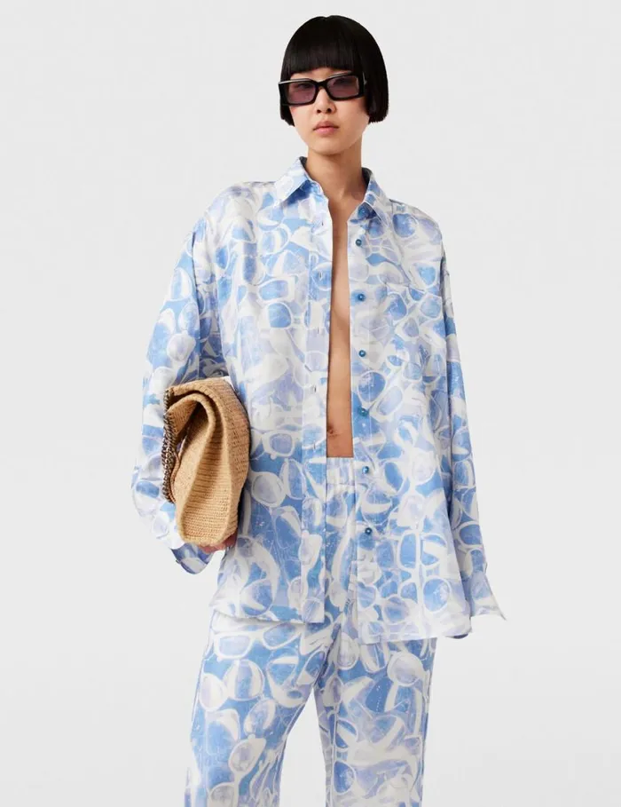 Women Sunglasses Print LongSleeve Shirt Blue Stella McCartney Shirts And Tops
