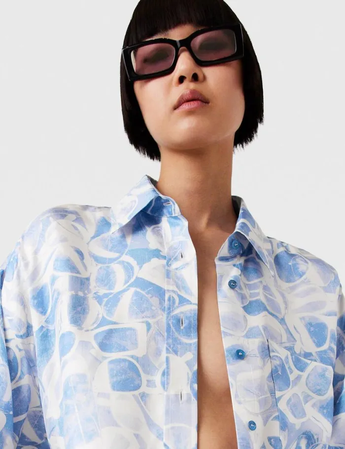 Women Sunglasses Print LongSleeve Shirt Blue Stella McCartney Shirts And Tops