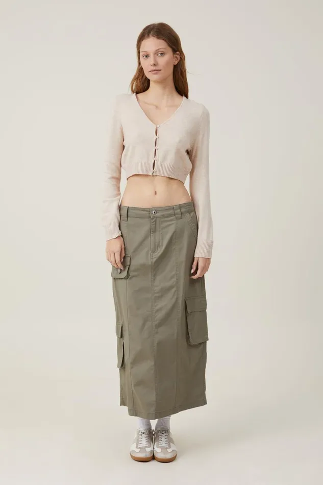Women Sweaters and Cardigans Cotton On Everfine Crop V Neck Button Cardigan Wheat Marle