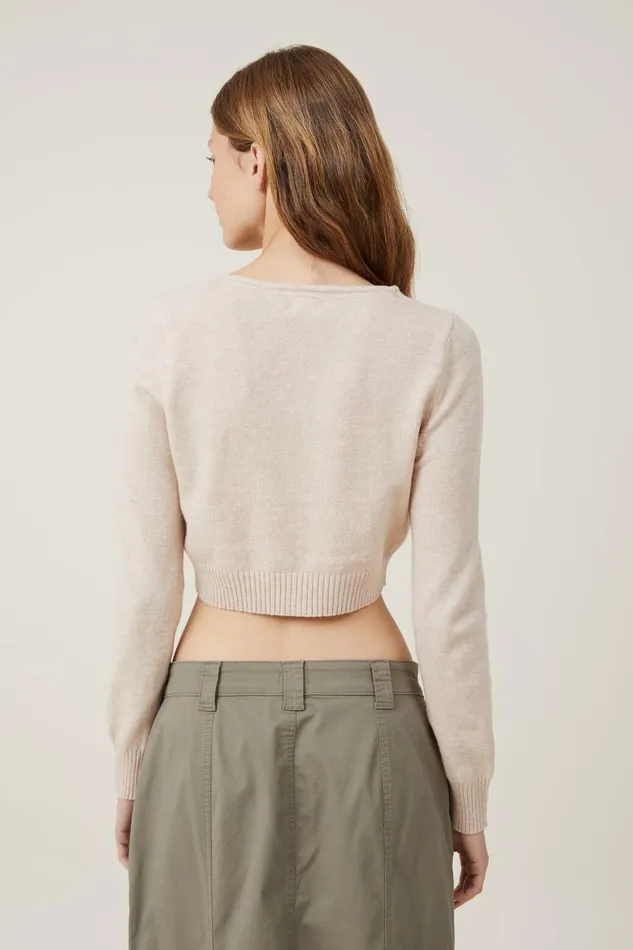 Women Sweaters and Cardigans Cotton On Everfine Crop V Neck Button Cardigan Wheat Marle