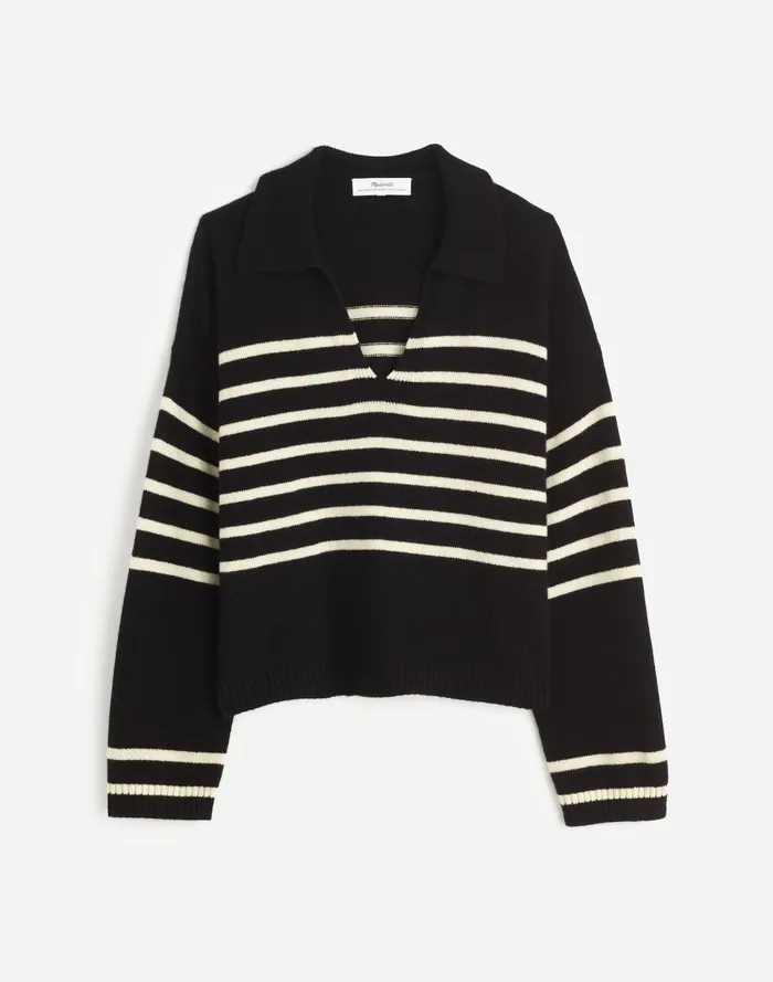 Women Sweaters Madewell CashmereWool Blend Polo Sweater Asphalt Stripe