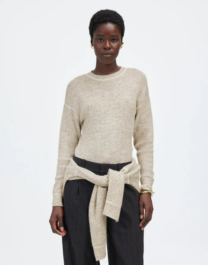 Women Sweaters Madewell Ribbed AlpacaBlend Crewneck Sweater Hthr Stone