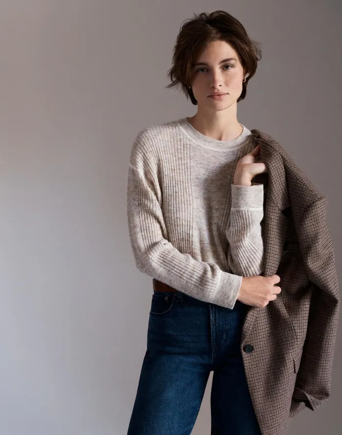 Women Sweaters Madewell Ribbed AlpacaBlend Crewneck Sweater Hthr Stone