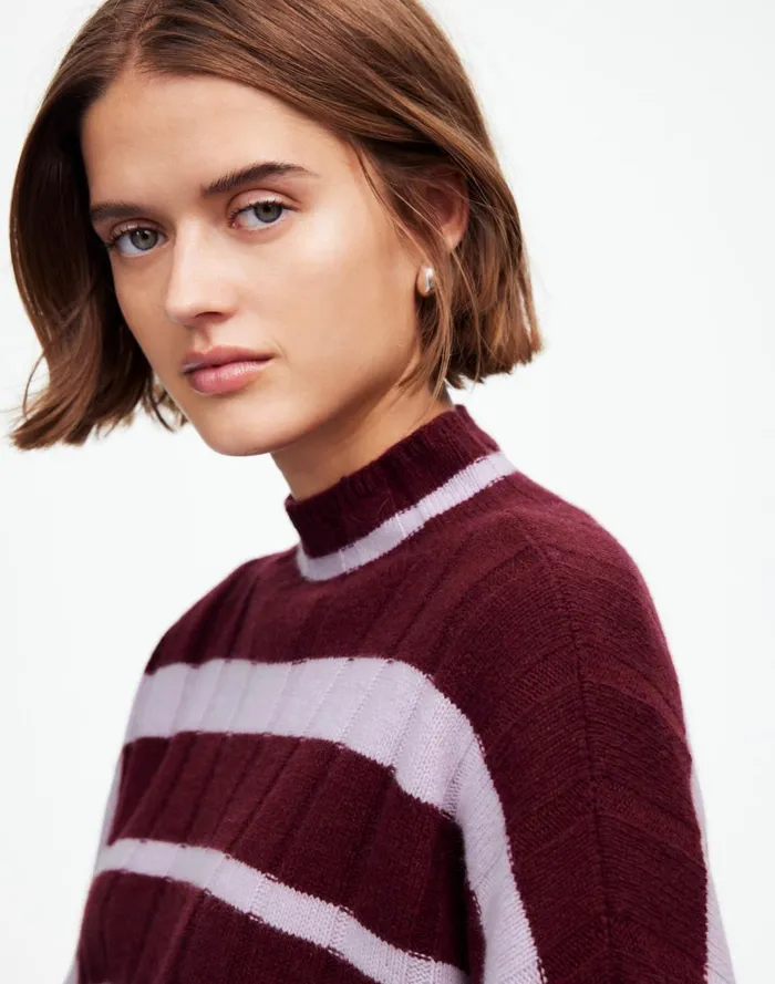 Women Sweaters Madewell Ribbed CashmereWool Blend Pullover Sweater Cabernet Stripe