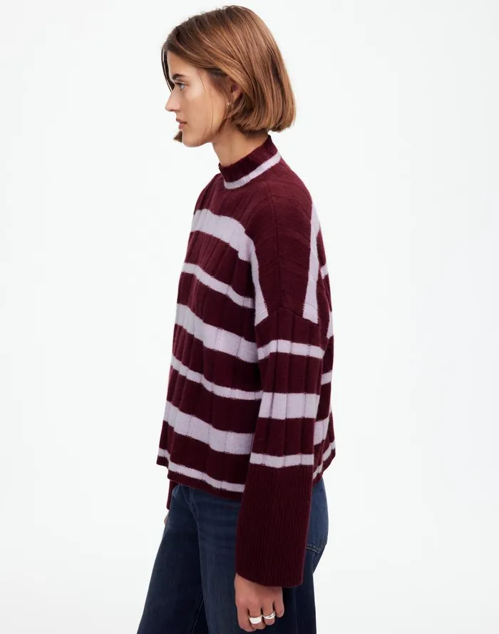 Women Sweaters Madewell Ribbed CashmereWool Blend Pullover Sweater Cabernet Stripe