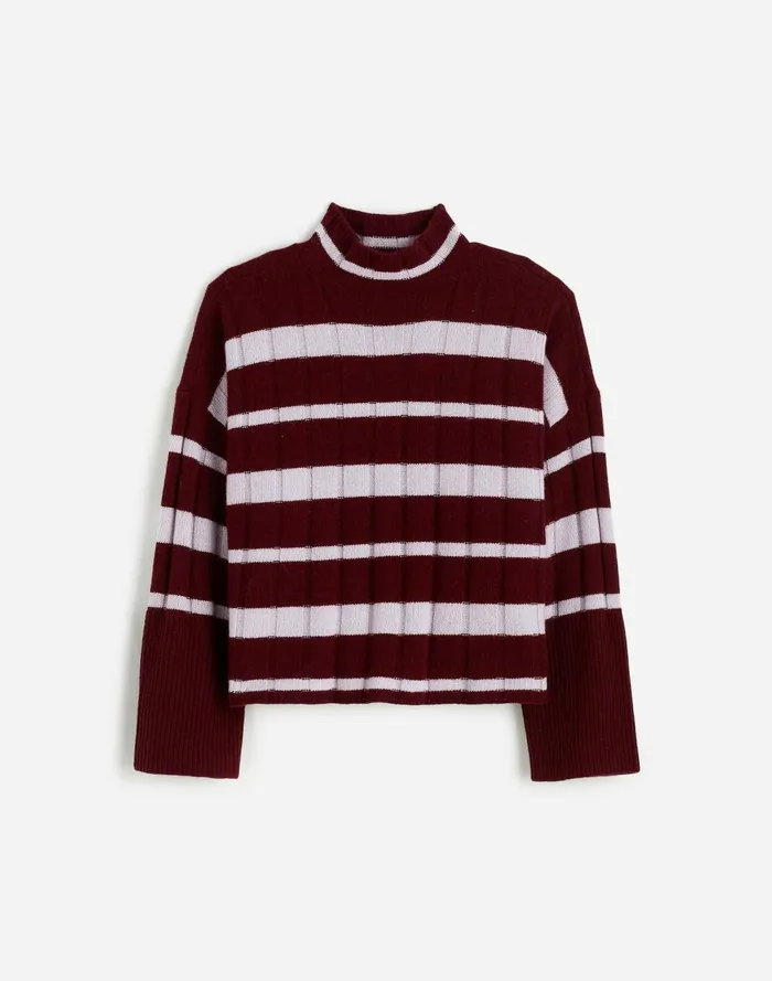 Women Sweaters Madewell Ribbed CashmereWool Blend Pullover Sweater Cabernet Stripe