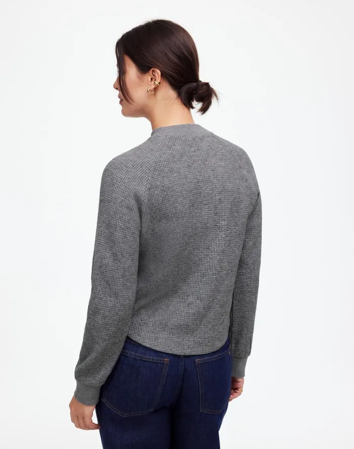 Women Sweaters Madewell WaffleKnit LongSleeve Crewneck Tee Hthr Charcoal