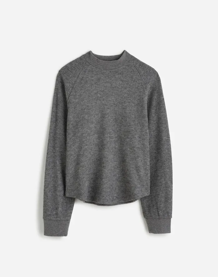 Women Sweaters Madewell WaffleKnit LongSleeve Crewneck Tee Hthr Charcoal