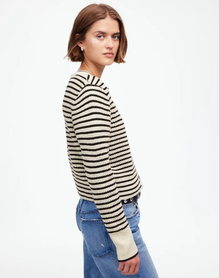 Women Sweaters Madewell WaffleKnit Wool Cardigan In Stripe Winter White Stripe