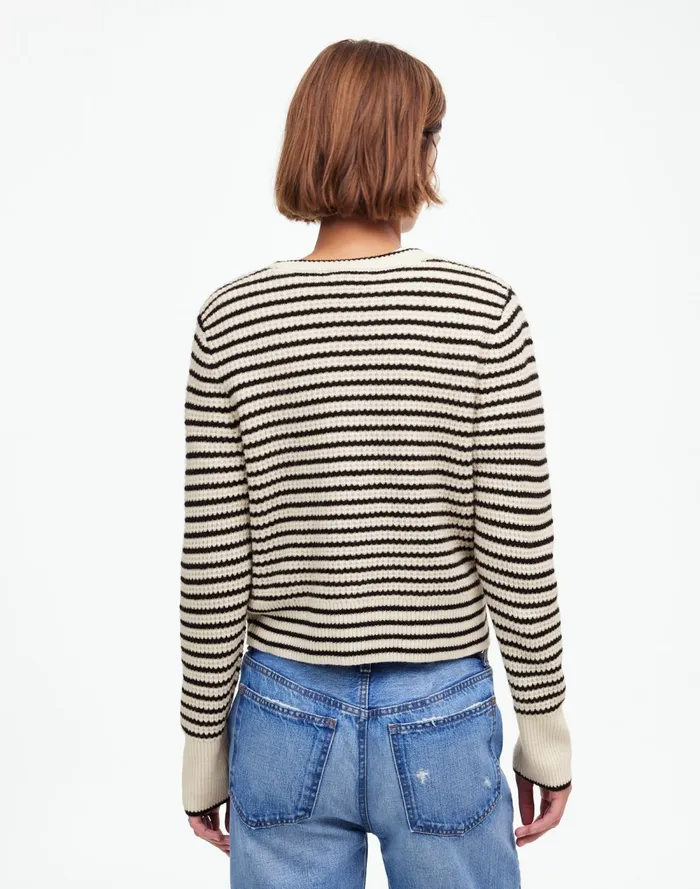 Women Sweaters Madewell WaffleKnit Wool Cardigan In Stripe Winter White Stripe