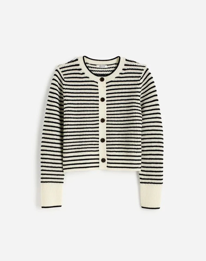 Women Sweaters Madewell WaffleKnit Wool Cardigan In Stripe Winter White Stripe