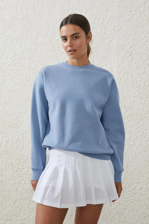 Women Sweats and Hoodies Cotton On Plush Essential Crew Jumper Forever Blue