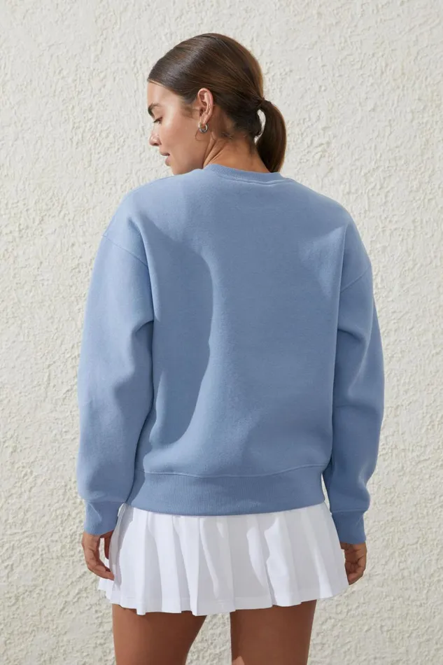 Women Sweats and Hoodies Cotton On Plush Essential Crew Jumper Forever Blue