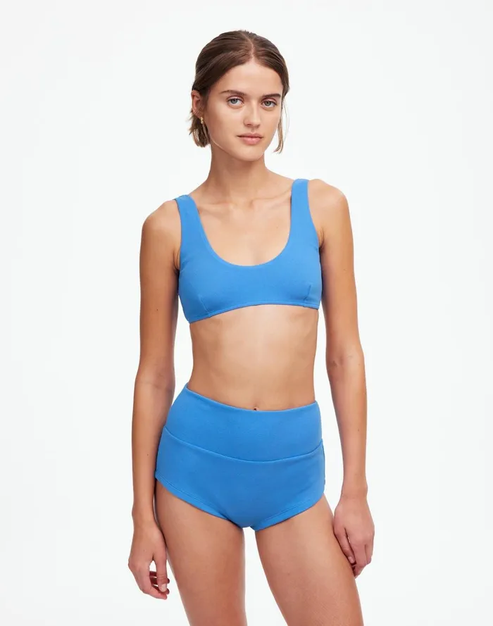 Women Swim Madewell Zulu and Zephyr Dress Ocean Blue Textured Crop Bralette Ocean Blue