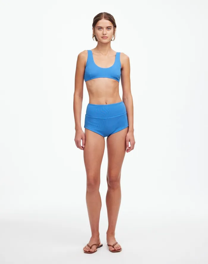 Women Swim Madewell Zulu and Zephyr Dress Ocean Blue Textured Crop Bralette Ocean Blue