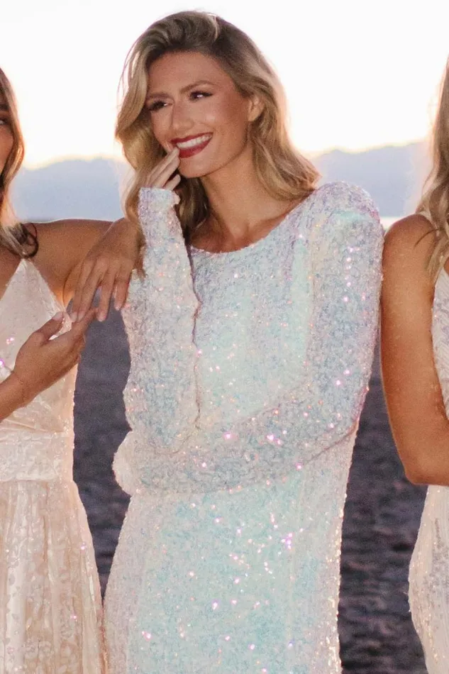Women Sylvia Sequin Gown Opalescent Baltic Born Embellished and Sequined Women Sylvia Sequin Gown Opalescent Baltic Born Embellished and Sequined