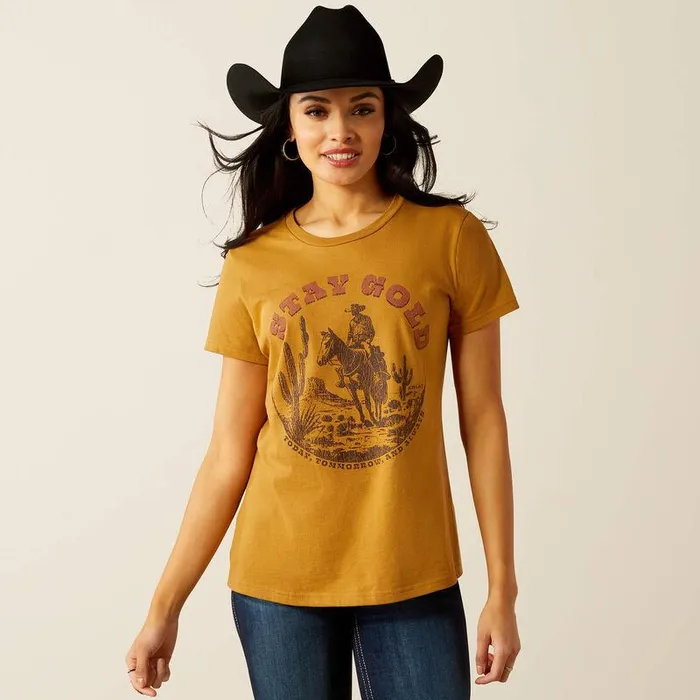 Women TShirts and Tops Ariat Ariat Stay Gold TShirt Harvest Gold