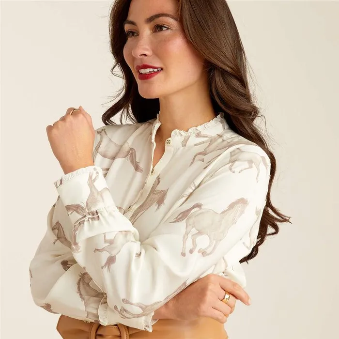 Women TShirts and Tops Ariat Clarion Blouse Sepia Horse Print Women TShirts and Tops Ariat Clarion Blouse Sepia Horse Print