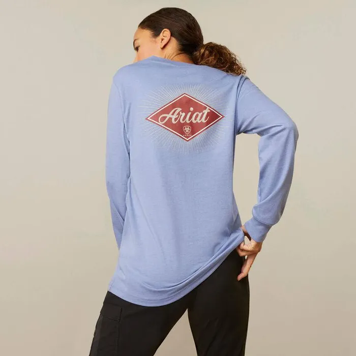 Women TShirts and Tops Ariat Rebar Cotton Strong Diamond Colony Blue Heather