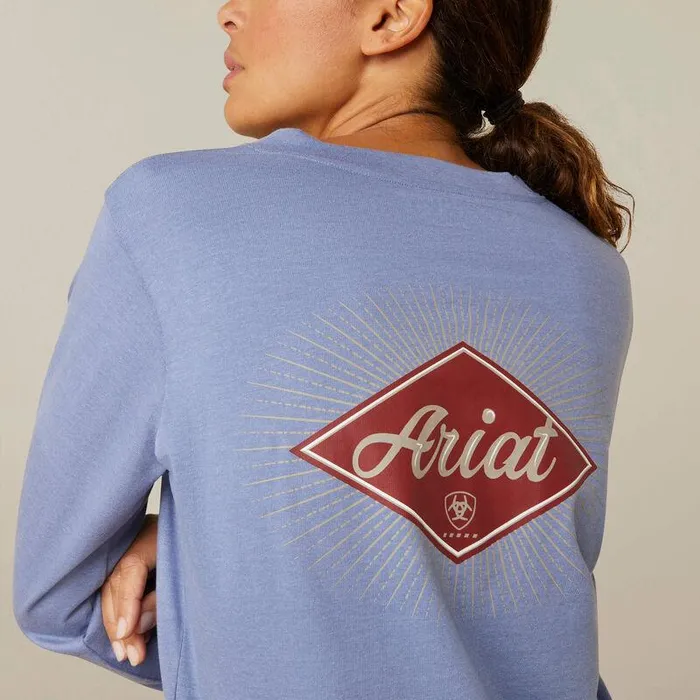 Women TShirts and Tops Ariat Rebar Cotton Strong Diamond Colony Blue Heather