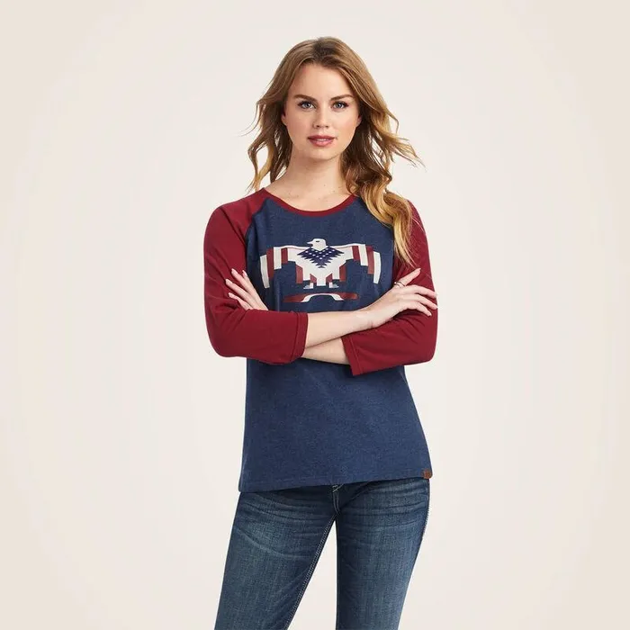 Women TShirts and Tops Ariat Thunderbird Chimayo Navy Heatherandrubiyat