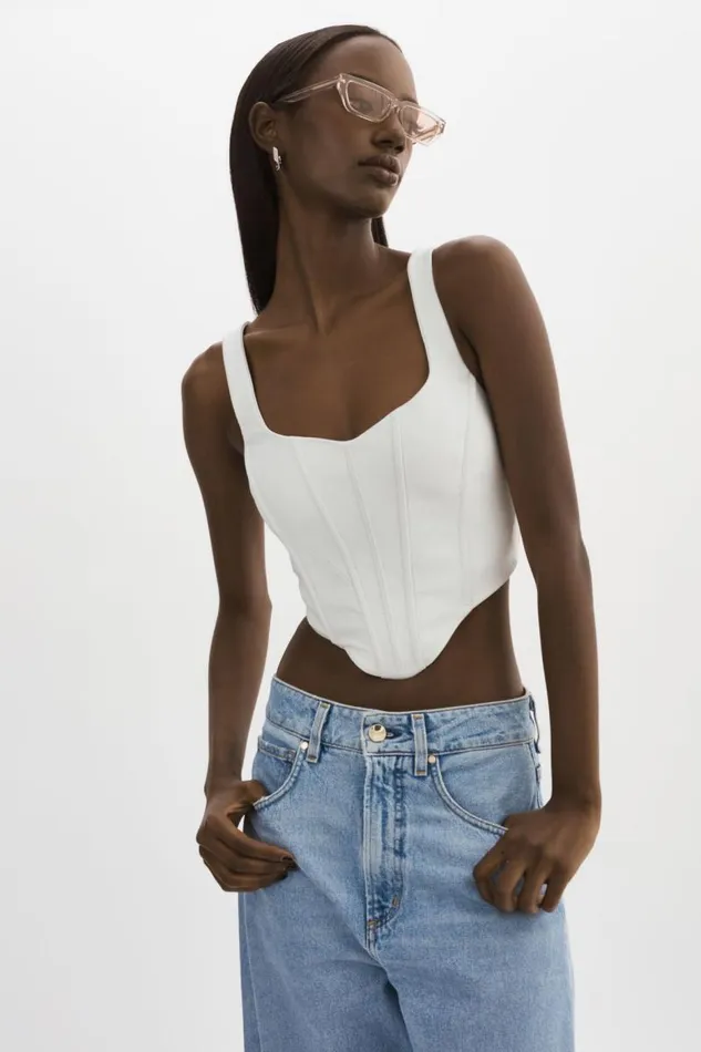 Women TABIA Leather Corset Top White LAMARQUE Tops