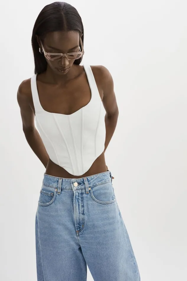 Women TABIA Leather Corset Top White LAMARQUE Tops Women TABIA Leather Corset Top White LAMARQUE Tops