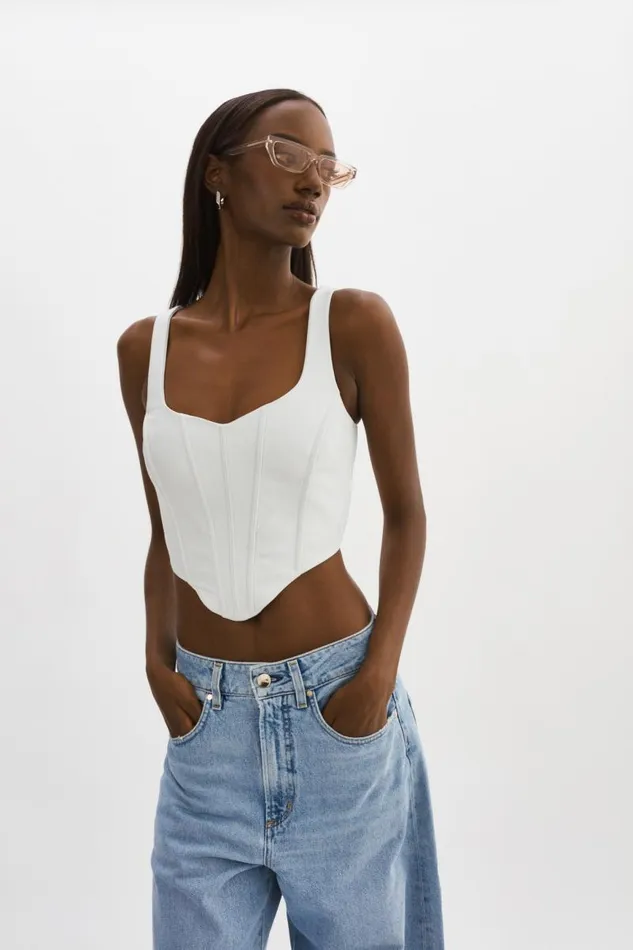 Women TABIA Leather Corset Top White LAMARQUE Tops Women TABIA Leather Corset Top White LAMARQUE Tops