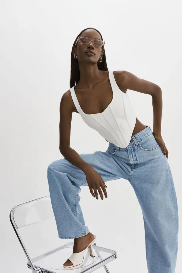 Women TABIA Leather Corset Top White LAMARQUE Tops Women TABIA Leather Corset Top White LAMARQUE Tops