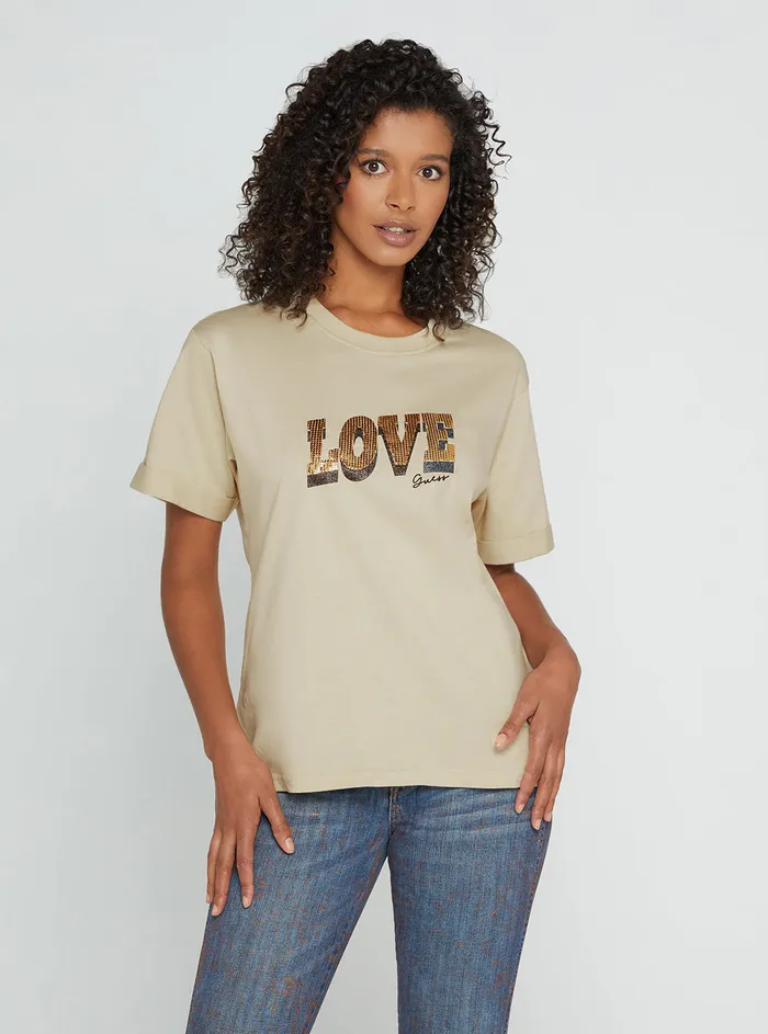 Women Tees and Tanks GUESS Eco Beige Anica Tshirt