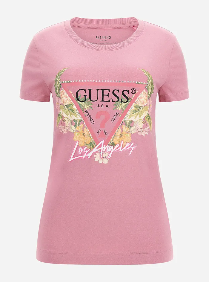 Women Tees and Tanks GUESS Eco Blush Flowers Logo Tshirt