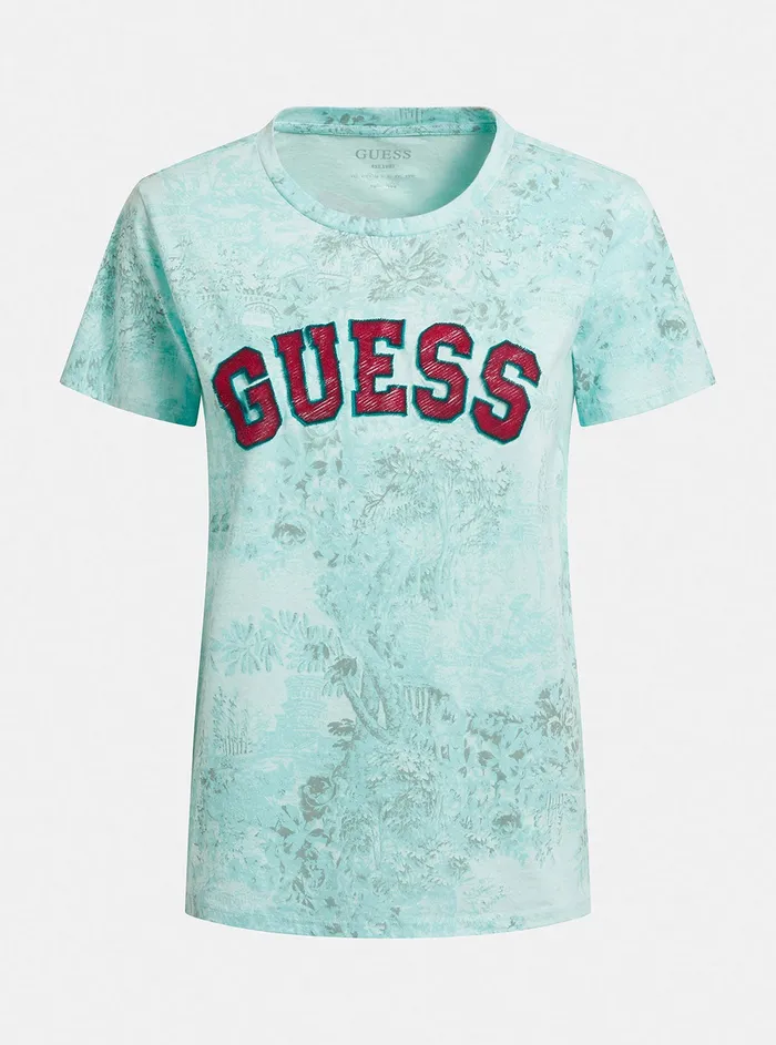 Women Tees and Tanks GUESS Eco Green Varsity Logo Tshirt Women Tees and Tanks GUESS Eco Green Varsity Logo Tshirt