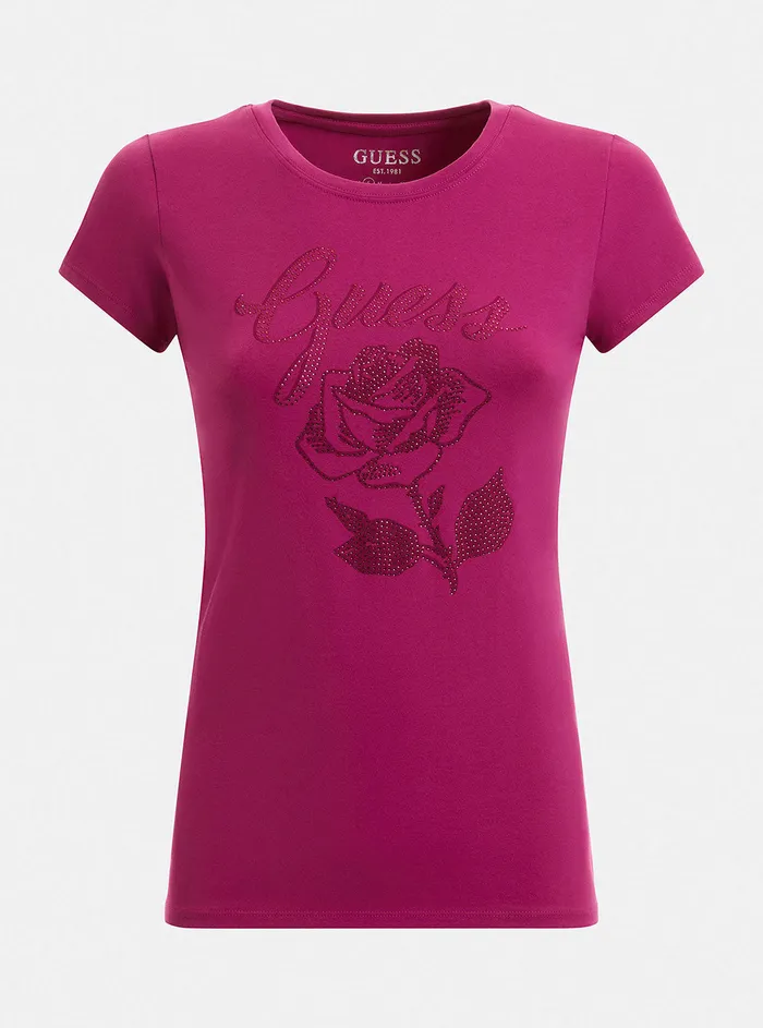 Women Tees and Tanks GUESS Eco Magenta Rose Logo Tshirt Women Tees and Tanks GUESS Eco Magenta Rose Logo Tshirt