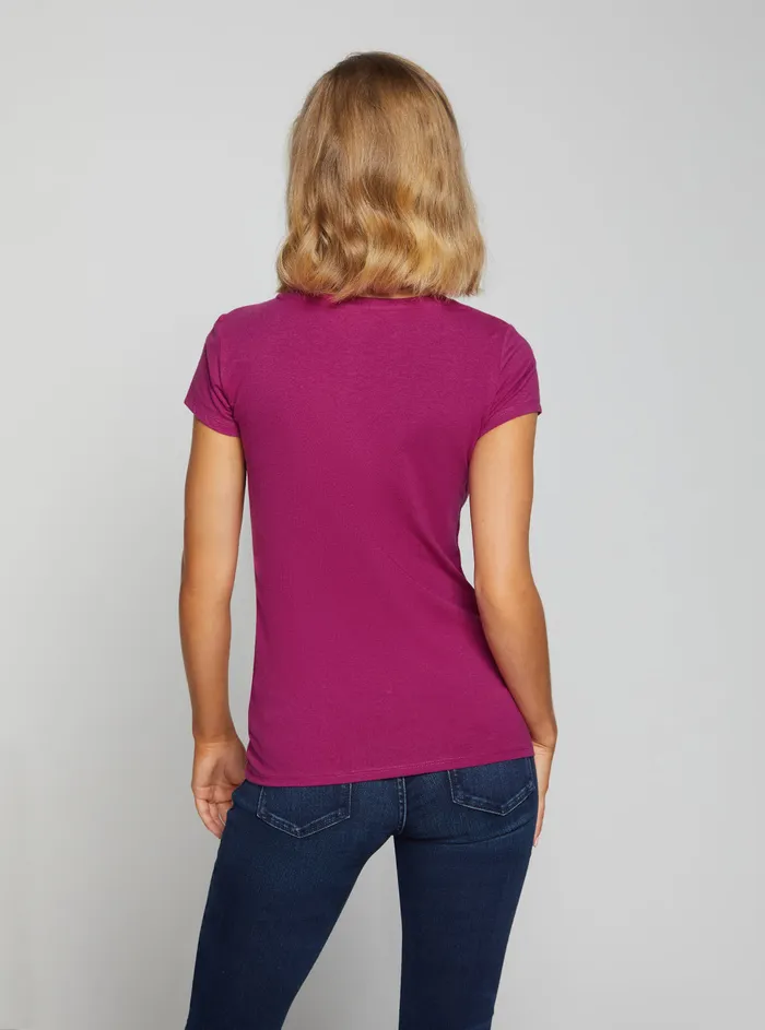 Women Tees and Tanks GUESS Eco Magenta Rose Logo Tshirt Women Tees and Tanks GUESS Eco Magenta Rose Logo Tshirt