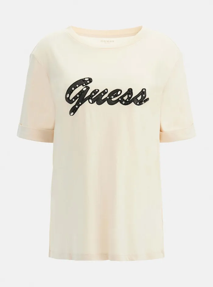 Women Tees and Tanks GUESS Eco Pearl Oyster Nichita Logo Tshirt Women Tees and Tanks GUESS Eco Pearl Oyster Nichita Logo Tshirt