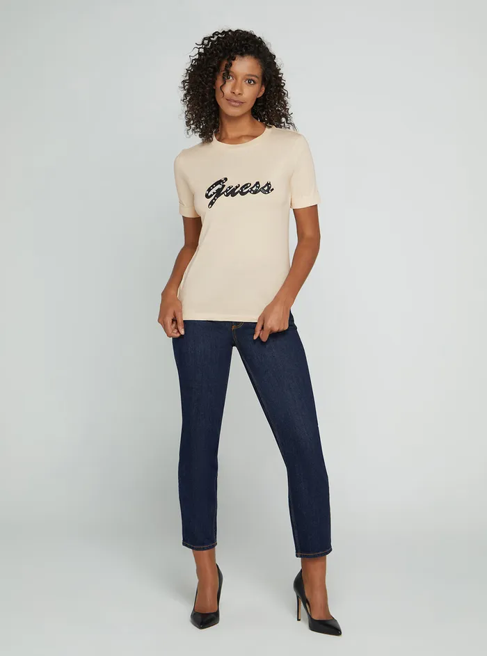 Women Tees and Tanks GUESS Eco Pearl Oyster Nichita Logo Tshirt Women Tees and Tanks GUESS Eco Pearl Oyster Nichita Logo Tshirt